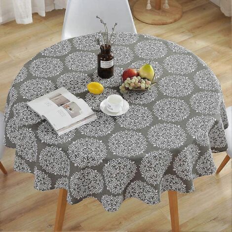 Nappe à rayures rondes en coton, motif floral nordique, lavable, décorative pour les repas de fêtes à la maison, Noël, pique-nique (F) (1/4)