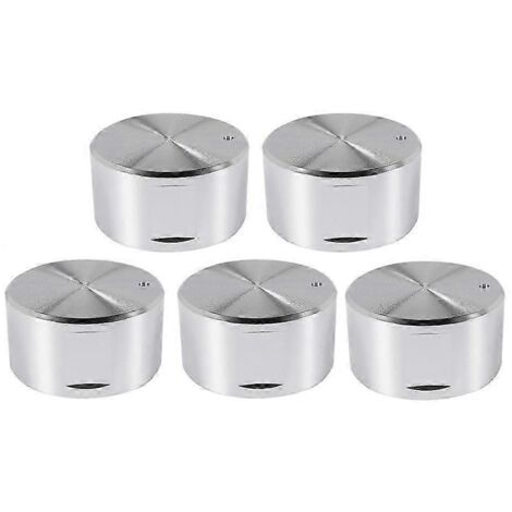 Lot de 5 boutons de cuisinière à gaz en métal de 6 mm, compatibles avec les plaques de cuisson, les fours et les brûleurs (pièces de rechange argentées). (1/5)