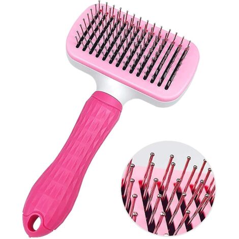 Brosse autonettoyante pour chiens, chats et lapins - Outil de toilettage pour petits animaux - Peigne démêlant rose (1/5)