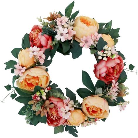Couronne de pivoines artificielles 2024, couronne de printemps, guirlande de pivoines, décoration florale pour porte. (1/5)
