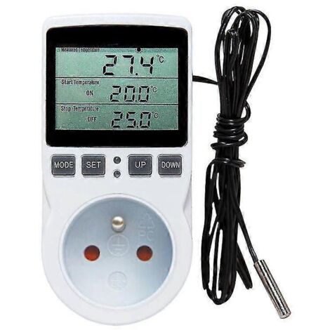 Contrôleur de température numérique, prise de courant, thermostat avec minuterie et sonde de température, chauffage et refroidissement - FR (1/5)