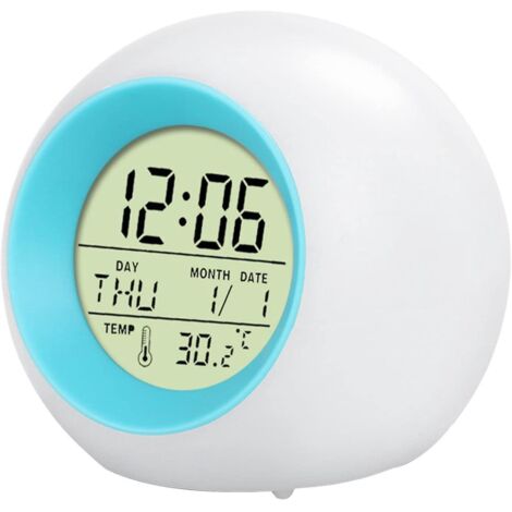 Réveil lumineux rond pour enfants (2024) avec haut-parleur Bluetooth intégré, idéal pour la chambre des garçons et des filles (grand format). (1/5)