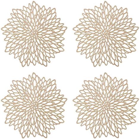 Lot de 4 sets de table dorés, sets de table ronds ajourés, sets de table ronds en plastique, utilisés pour la chaleur (1/5)