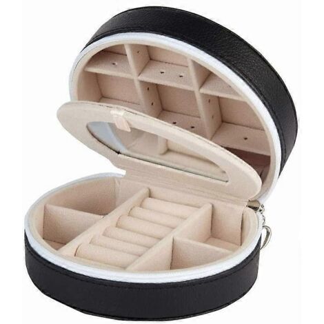 Boîte à bijoux de voyage pour femme (noire) - Étui de rangement portable pour bijoux, boucles d'oreilles et bagues avec compartiments de rangement (1/4)