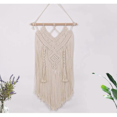 Décoration murale bohème en macramé - Tapisserie tissée décorative pour salon, chambre ou appartement, 63,5 cm L x 40 cm l (1/5)