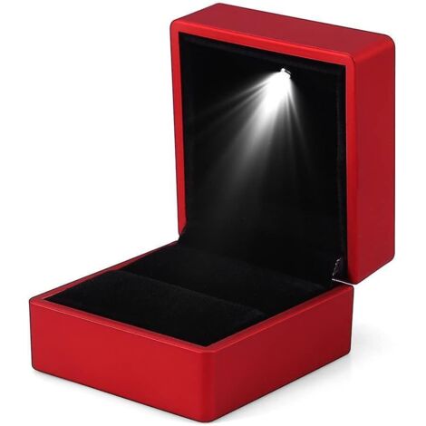Boîte à bagues lumineuse LED, étui de rangement pour bijoux (rouge) (1/5)