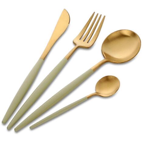 Ensemble de couverts 20244 pièces or et vert, service de table en acier inoxydable Buyer Star, couteau et fourchette dorés (1/5)