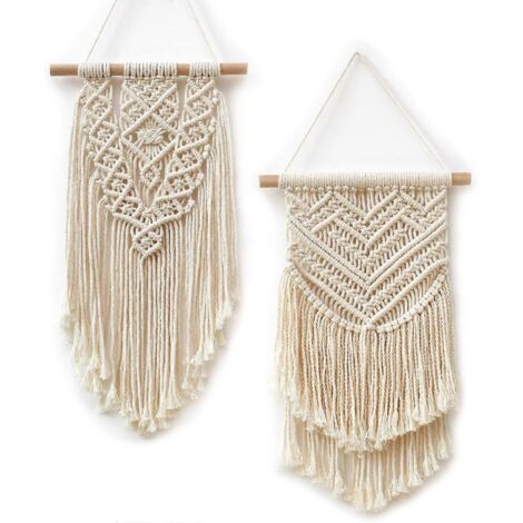 Décoration murale en macramé tissé (2 pièces), style bohème chic géométrique moderne, pour salon, chambre, chambre d'étudiant, appartement ou galerie d'art. (1/5)