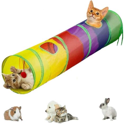 Labyrinthe interactif pliable et léger à 5 tunnels avec frisottis, clochette et boule à bascule pour chat et petit lapin (1/5)