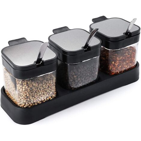 Ensemble de 3 pots à épices en verre de 255 ml, bocaux à condiments pour la cuisine, ensemble de pots à épices avec (1/5)
