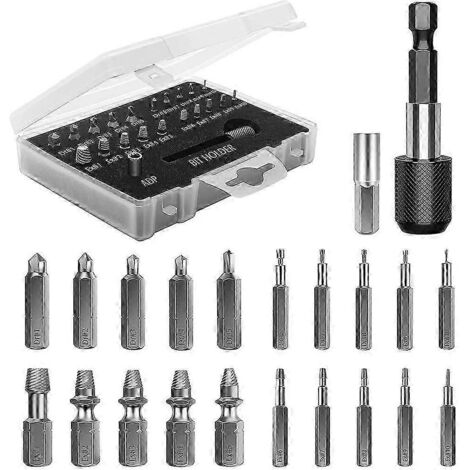 Kit d'extracteurs de vis endommagées, 22 pièces, extracteur de vis cassées HSS. (1/5)