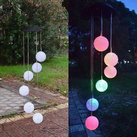 Carillon éolien d'extérieur, guirlande lumineuse solaire LED, mobile romantique à six boules, idéal pour la famille (1/5)