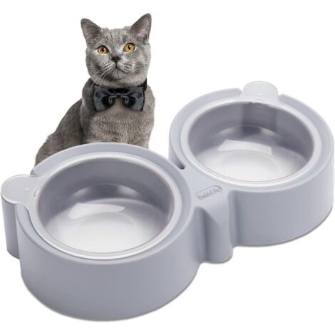 Gamelle antibactérienne pour chat, gamelle surélevée 2 en 1, double gamelle inclinable (11 cm), protection antidérapante pour le cou (1/5)