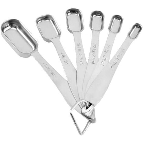 Ensemble de 6 cuillères doseuses 2024, cuillères en acier inoxydable durables, cuillères doseuses argentées, tasse à mesurer en métal (1/5)