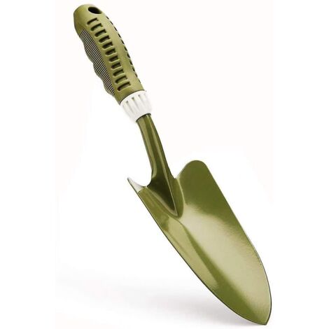 Truelle de jardin en acier au carbone indéformable, 34,3 cm L x 8,9 cm l, ergonomique, résistante à la rouille, avec poignée en PVC souple, idéale pour planter et transplanter. (1/4)