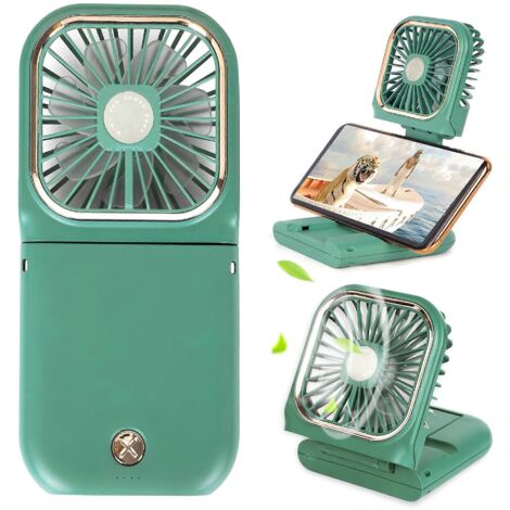 Mini ventilateur portable 2024, petit ventilateur à piles 5 en 1 avec batterie externe et ventilateur de poche rechargeable USB, vert (1/5)