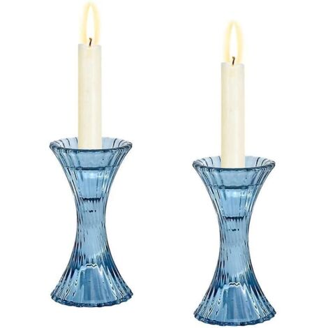 Ensemble de 2 bougeoirs coniques en verre 2024, bougeoirs en cristal à base ronde cannelée, centre de table (1/4)