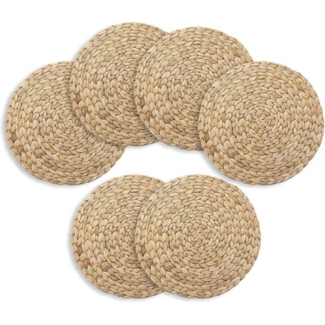 Lot de 6 sets de table ronds tissés, sets de table en jacinthe d'eau naturelle, sets de table en paille tressée (1/5)