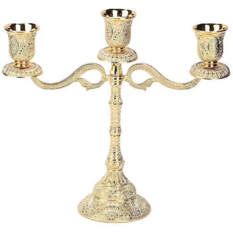 Candélabre en métal doré antique, chandelier haut, porte-bougie pour mariage ou événement. (1/3)