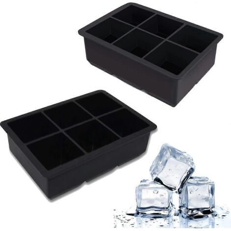 Lot de 2 bacs à glaçons en silicone pour réaliser 12 gros glaçons. Moules réutilisables et faciles à démouler, parfaits pour rafraîchir whisky, vin et cocktails. (1/4)