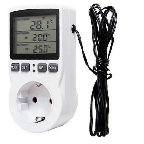 Contrôleur de température numérique, prise de courant, thermostat avec minuterie et sonde de température, chauffage et refroidissement - UE (1/5)