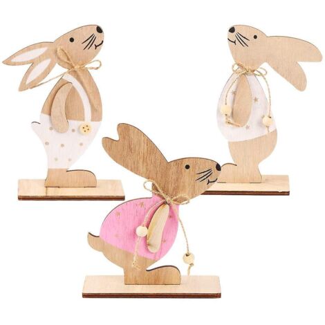 Décorations de Pâques, Décorations de lapin de Pâques, Lot de 3 décorations de Pâques en bois en forme de lapin (1/5)
