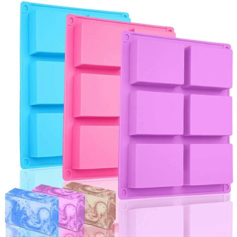 Moule à savon en silicone 20243 pièces, moule à savon rectangulaire 6 cavités pour moule à gâteau au chocolat (1/5)