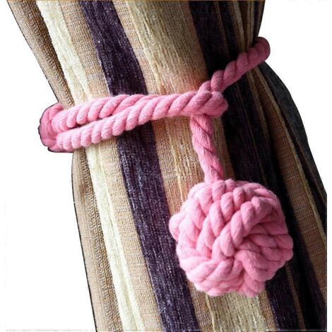 Lot de 2 embrasses tressées à la main avec pompon en corde de coton - Rose (1/5)
