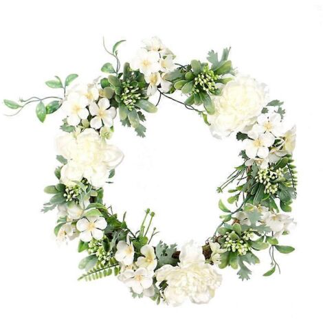 Couronne de printemps 2024, couronne de camélias en rayonne de 30 cm, fausse couronne de feuilles printanières, décoration pour porte ou mur. (1/5)