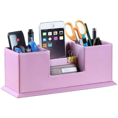 Organisateur de matériel artistique en cuir, porte-crayons et stylos à 4 compartiments, boîte de rangement de bureau pour crayons de couleur, feutres et crayons de cire. (1/4)