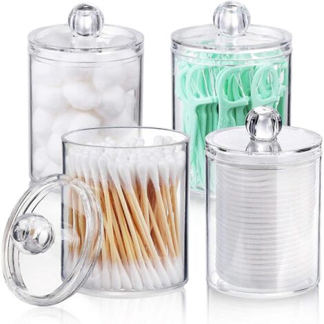 Distributeur de 4 supports pour boules de coton, cotons-tiges, disques de coton et fil dentaire - 283 g (10 oz) transparent (1/5)