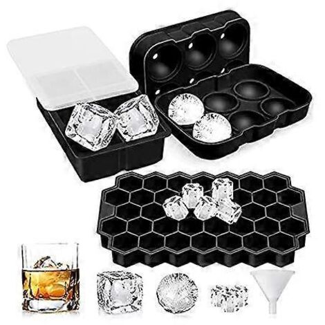 Moule à glaçons en silicone à démoulage facile avec couvercles anti-déversement, combiné avec une boule de glace géante (1/5)