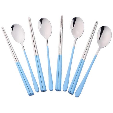 Ensemble de couverts et baguettes bleu ciel 2024Blue Spoons, baguettes antidérapantes chinoises et japonaises (1/5)