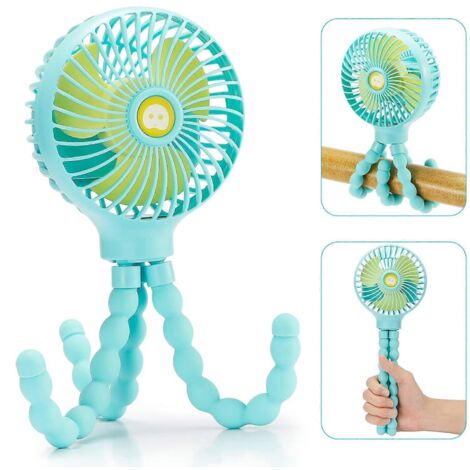 Ventilateur portable personnel 2024Mini, pour poussette ou siège auto, alimentation USB ou batterie 4000 mAh bleu clair (1/5)