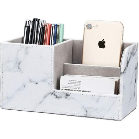 Organiseur de bureau en cuir PU, porte-stylo-crayons, porte-cartes de visite, porte-télécommande (motif marbre gris S) (1/5)