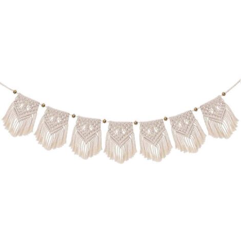 Guirlande murale à franges en textile fait main, 7 fanions, idéale pour décorer un salon, une chambre ou une fête de mariage. (1/4)