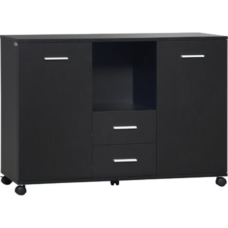 Meuble de bureau polyvalent à roulettes 360°, pour imprimante et dossiers, en bois noir 100x40x71 cm (1/5)