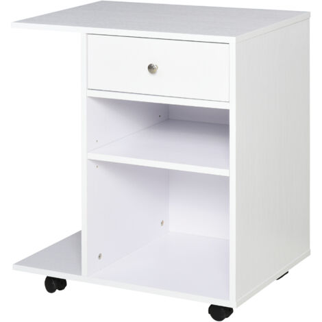 Meuble à imprimante en bois blanc, 4 roulettes, étagère réglable, plateau pour CPU (1/5)