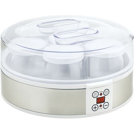 Yaourtière 20W 1.5L avec 7 Pots et Écran à Boutons, Acier Inoxydable et Plastique, 24x24x13 cm, Blanche (1/5)