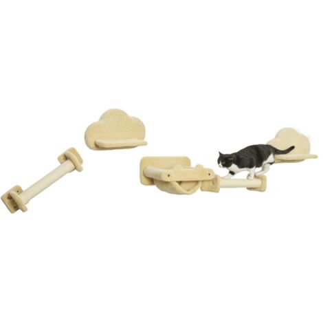 Chat pour chat, coffret 5 pièces, 2 poteaux à griffer, 2 plateformes en peluche, hamac, beige (1/5)