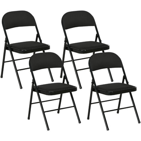 Lot de 4 chaises pliantes rembourrées en polyester, structure en acier, noir (1/5)