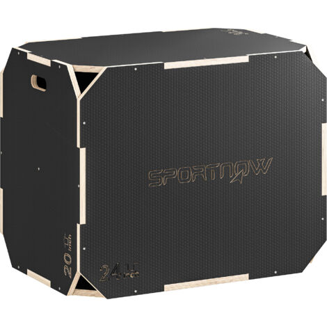 3-en-1 Plyo-Box, boîte de saut avec poignées évidées, pour fitness à domicile et entraînements en extérieur, 3 hauteurs de saut, bois, noir (1/5)