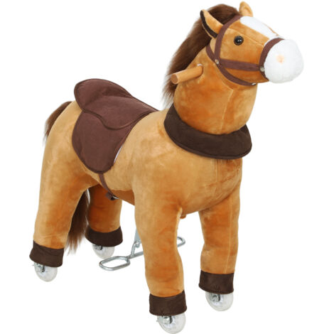Cheval à bascule enfant, 3-5 ans, marron foncé, cadre solide, roues douces, revêtement en tissu (1/5)