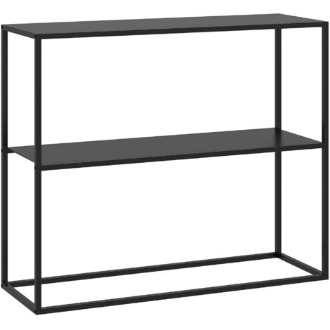 Console latérale, buffet 2 niveaux, acier laqué noir, 90x30x75 cm (1/5)