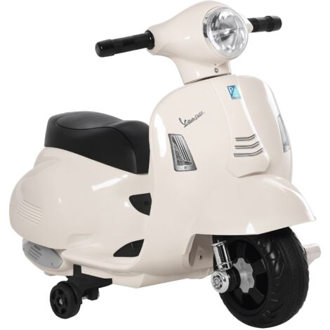 Moto électrique enfant Vespa avec phares LED et effets sonores, moto électrique pour enfants de 18 à 36 mois, blanc (1/5)