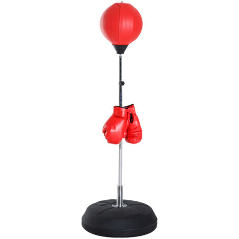 Set de boxe avec punchingball réglable en hauteur, gants de boxe inclus, 126-144cm, rouge (1/5)