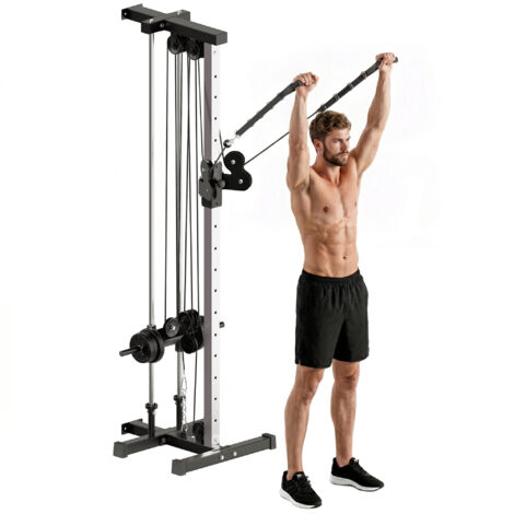 Station de musculation réglable en hauteur 25-165 cm avec systèmes de poulie double et adaptateurs 62 x 60 x 200 cm Noir (1/5)
