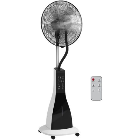 Ventilateur sur pied avec humidificateur, silencieux, mobile, télécommande, noir/blanc (1/5)
