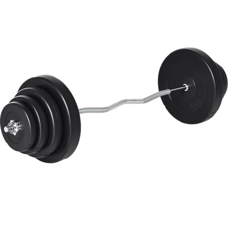 Set de barre et disques 70 kg avec 8 poids, barre de musculation réglable antidérapante en acier, plastique et sable, manche Ø25 mm, 140x38.5x38.5 cm, noir (1/5)