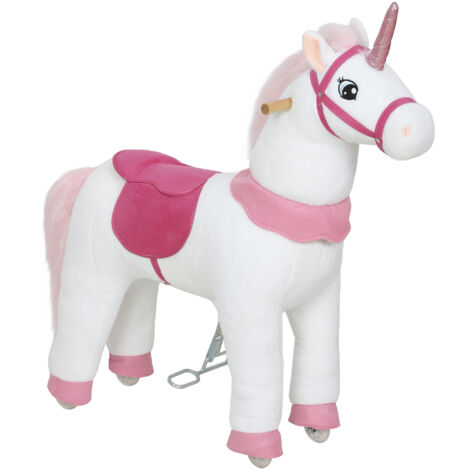 Cheval Ă bascule enfant, design licorne, revĂŞtement en tissu, cadre robuste, roues douces, 3-5 ans, blanc (1/5)